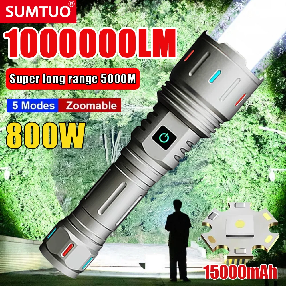 1000000LM Strong LED Flashlight USB Rechargeable Powerful Tactical Torch Lamp 3500M Super Long Range Flashlight Outdoor Fishing