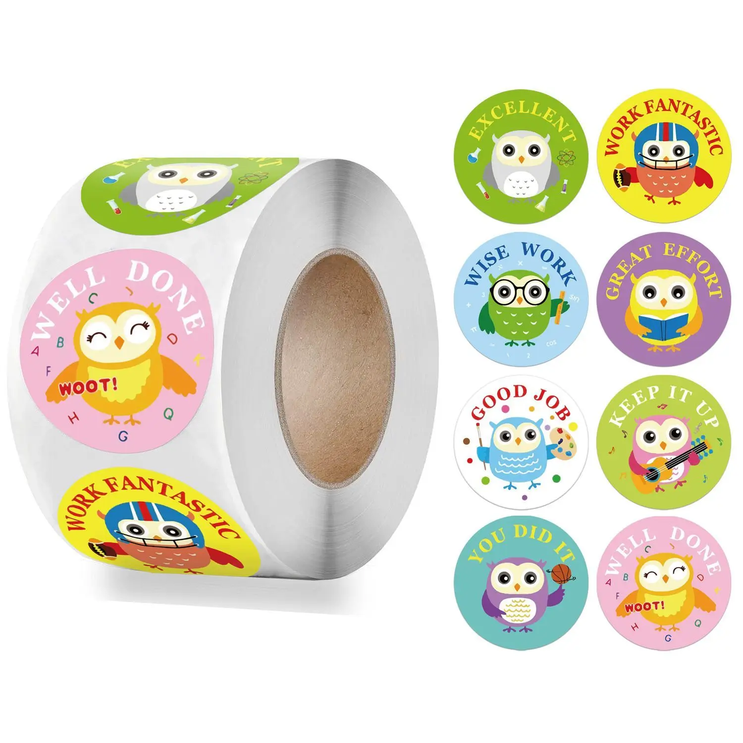 English Teacher Child Reward Inspire Cute Cartoon Mini Owl English Sticker Decorative Label Sticker certificates  winner medal