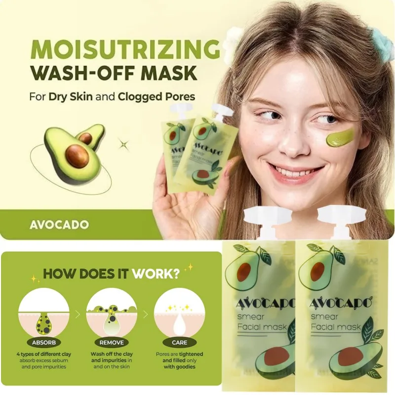 10-piece Avocado Puree Mask Deep Cleansing Oil Control Anti-acne Improve Pores Soothing Clay Travel Portable