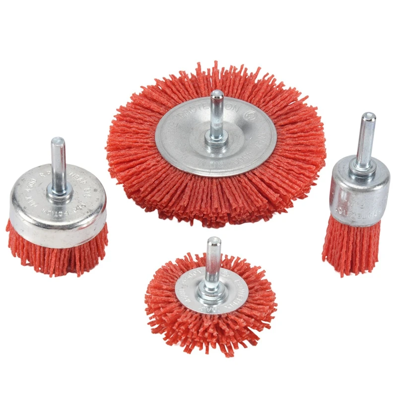 4Pcs Nylon Filament Abrasive Wire Cup Brush Nylon End Brush Kit For Drill Rotary Tool With 1/4 Inch Shank