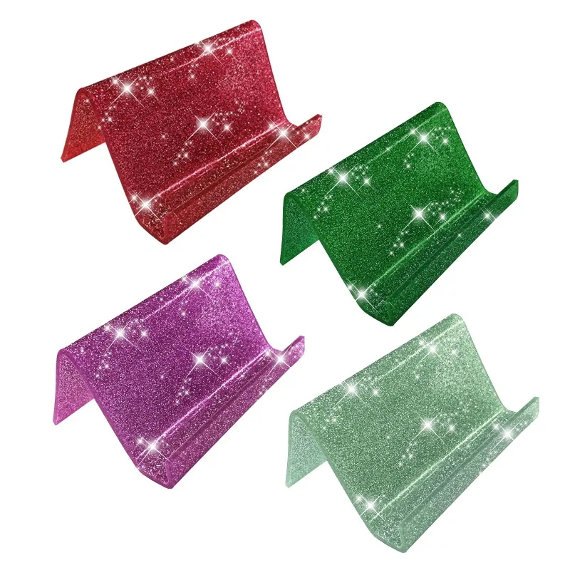 

Glitter Acrylic Business Card Holder for Women Fashion Colorful Business Card Desk Organizer Base ID Craft Card Case Protector