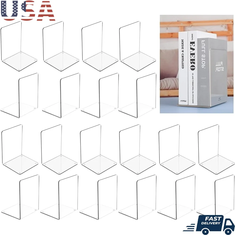 

Clear Acrylic Bookends 20pcs Heavy Duty Book Holders Shelf Organizer Decorative Stoppers Durable Transparent Book End Stands