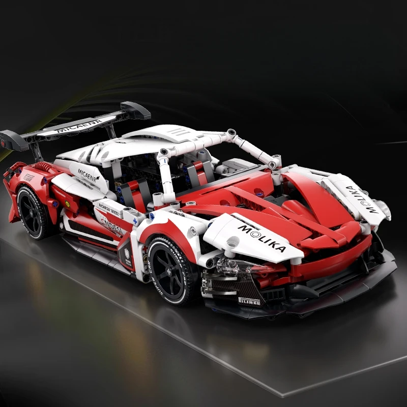NOWY Techniczny Zestaw Klocków do Budowania Czerwonego Samochodu Wyścigowego Kreatywny Model DIY Dekoracja na Biurko Super Pojazd Zabawki dla Chłopców i Dzieci