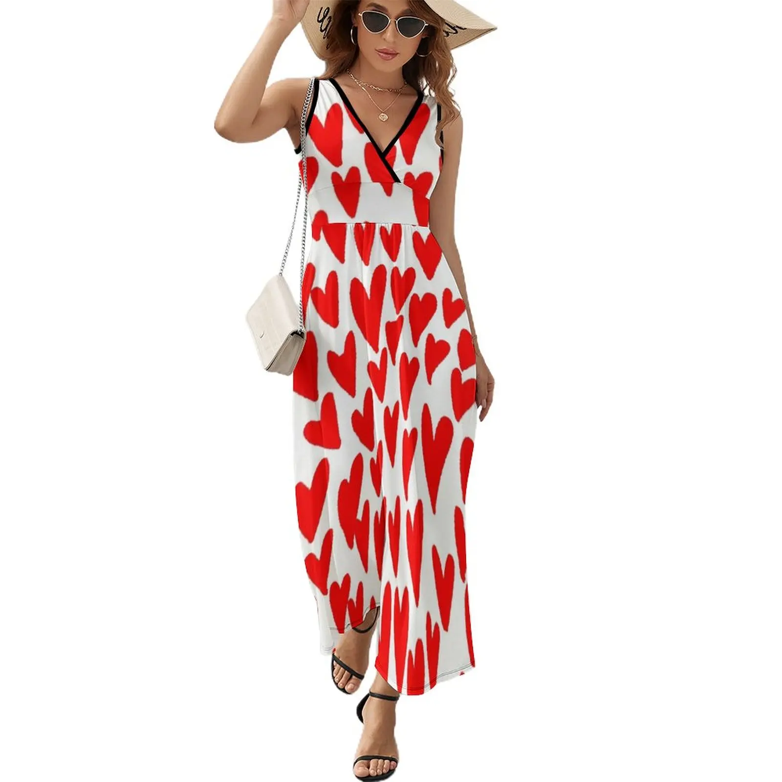 

Hearts red and white love valentines day heart pattern minimal Sleeveless Dress Evening gown