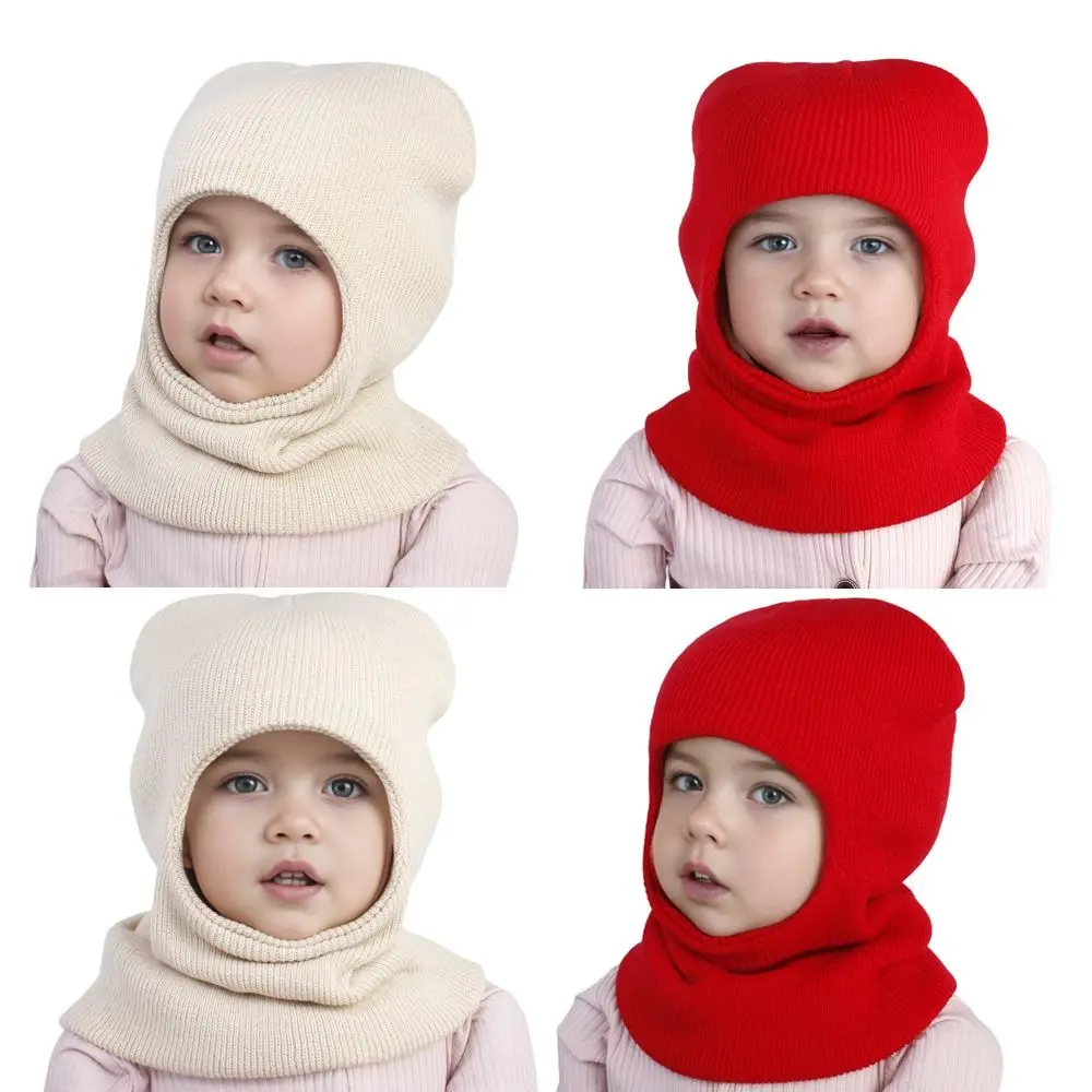 Keep Warm Hat Scarf One-Piece Baby Knitted Hat Knitted Windproof Collar Children Beanie Neck Protection Baby Cap Outdoor