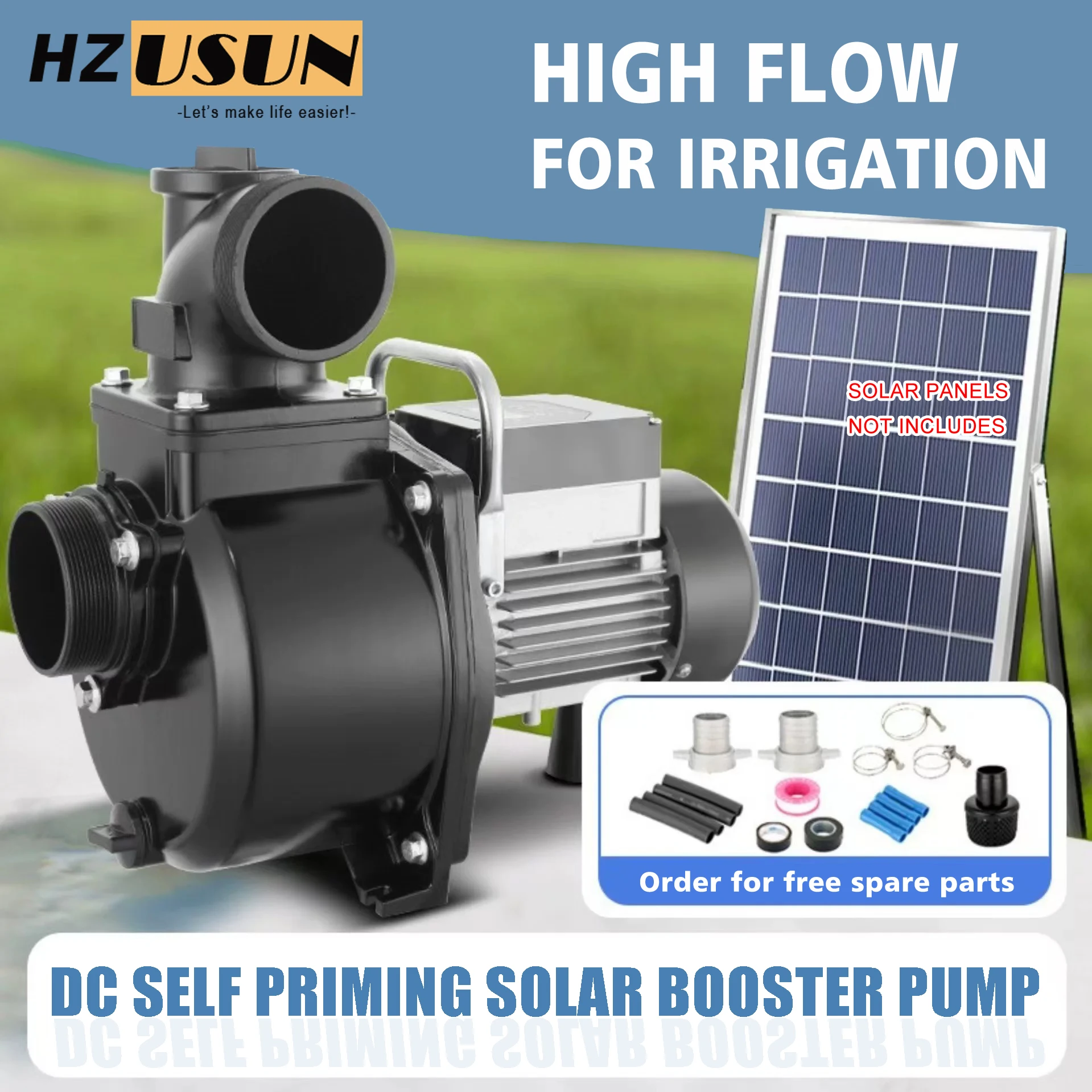 Solar Energy 3'' Pipe High Volume Shallow Well Pressure DC Booster Pump for irrigation System Solar Powered Water Transfer Pump