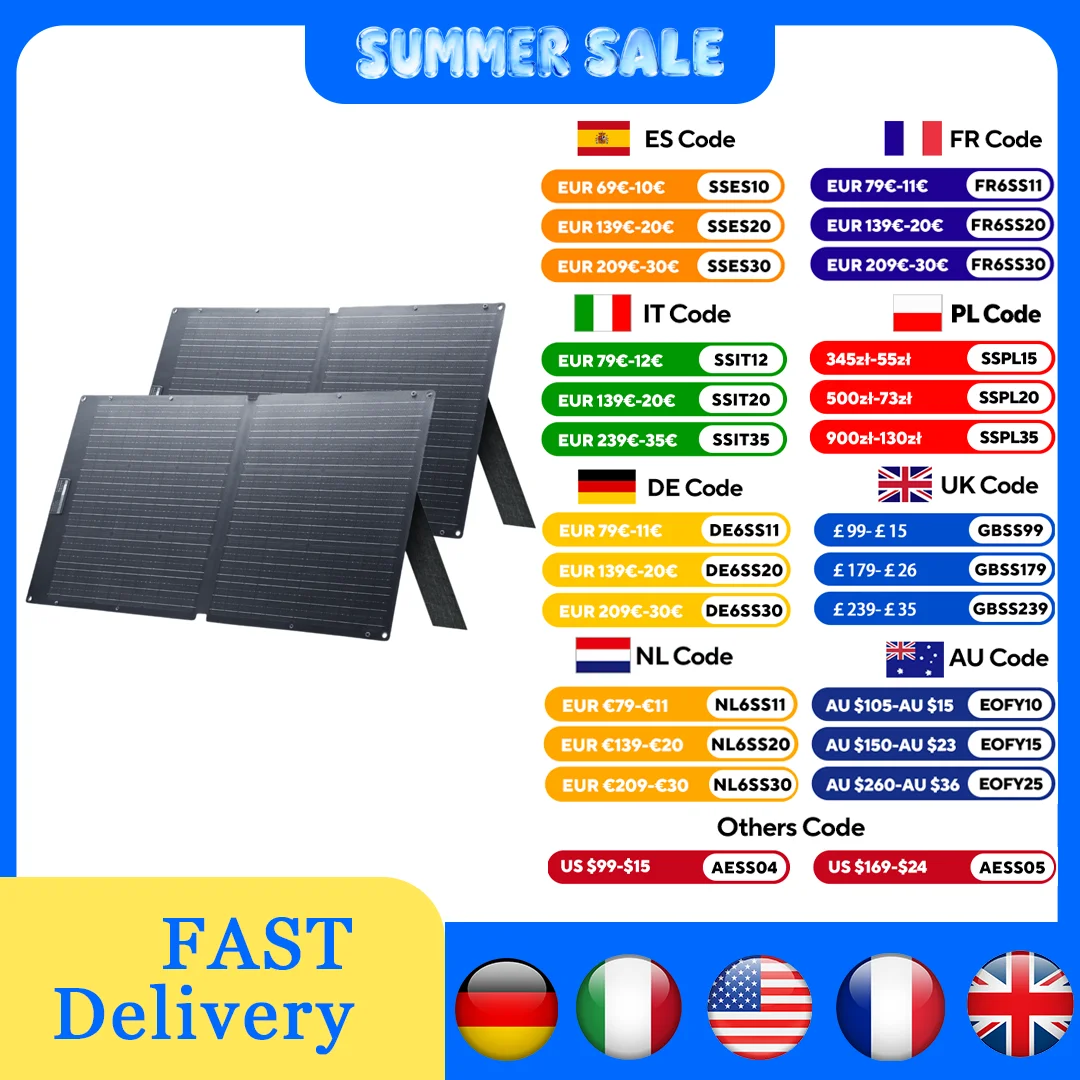 Panneau solaire ALLPOWERS SE100 100W, 100W/200W, IP68, étanche, monocristallin, pliable, pour station d'alimentation, extérieur