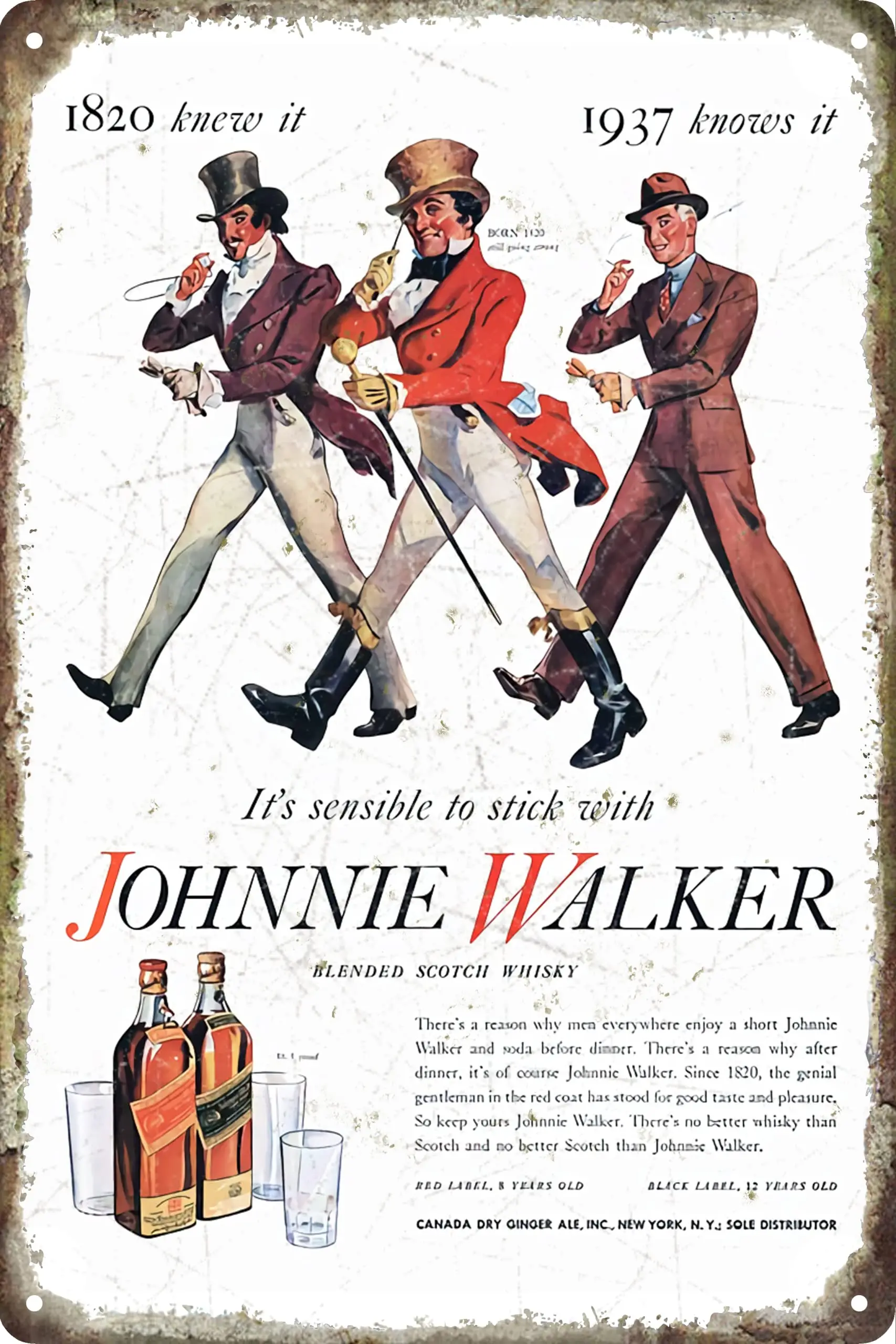 Vintage Johnnies Walkers Tin Metal Tin Sign Tin Plate Sign Wall Art Decor TIN SIGN 8X12 INCH (white)