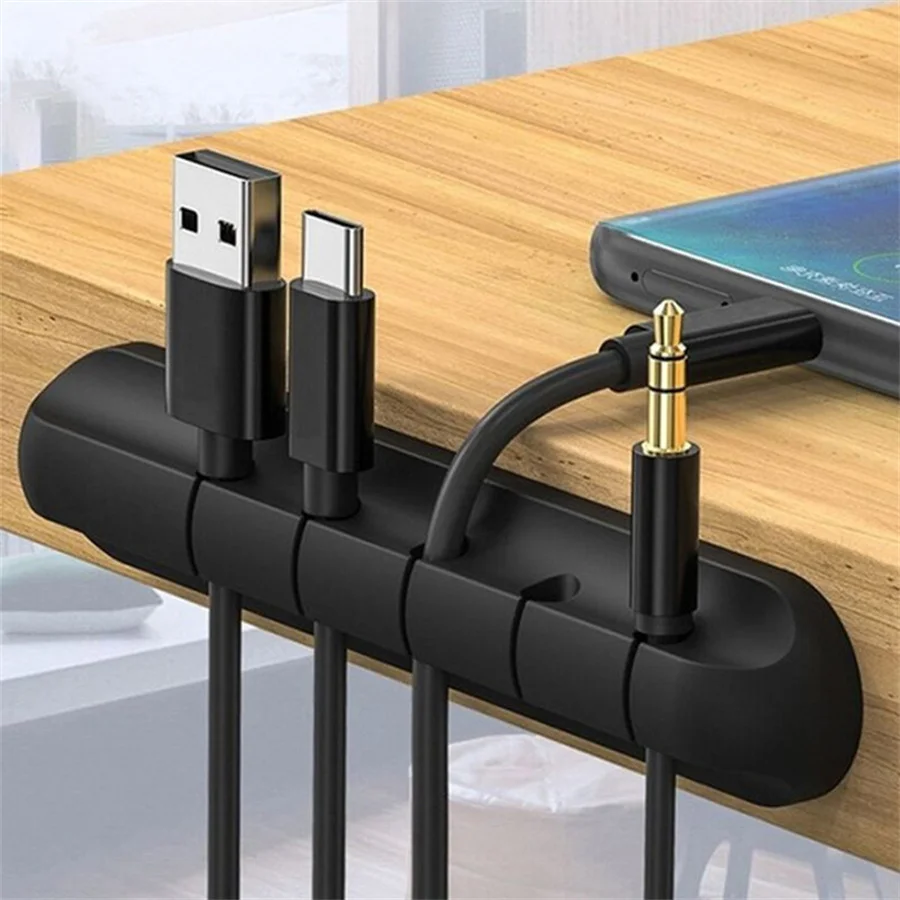 4/6-hole Silicone USB Cable Organizer USB Charging Cable Winder Desktop Tidy Management Clips Cable Holder For Mouse earphone
