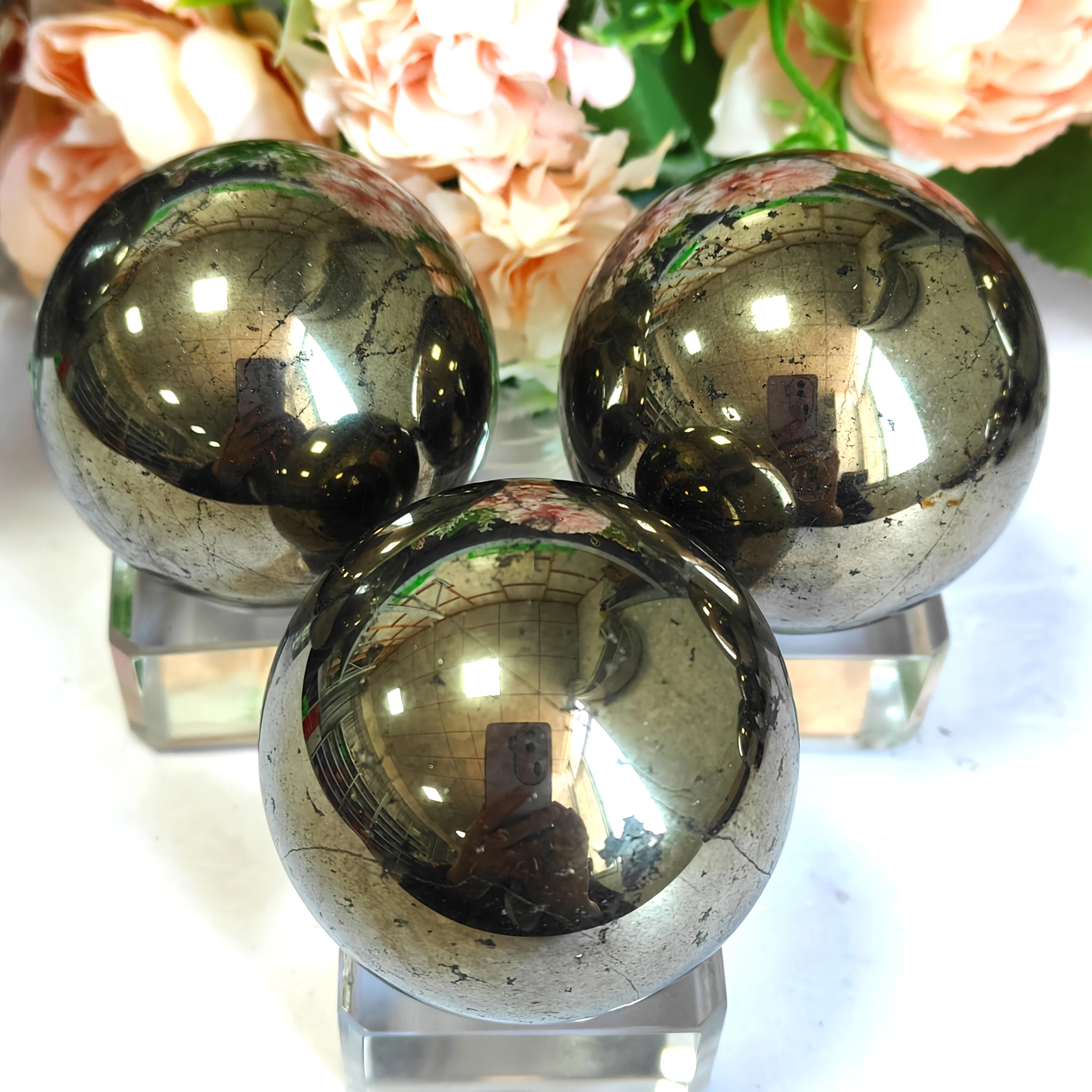 1pc Unique pyrite sphere, each with a unique crystal cavity, showcase their unique characteristics - suitable for home decor