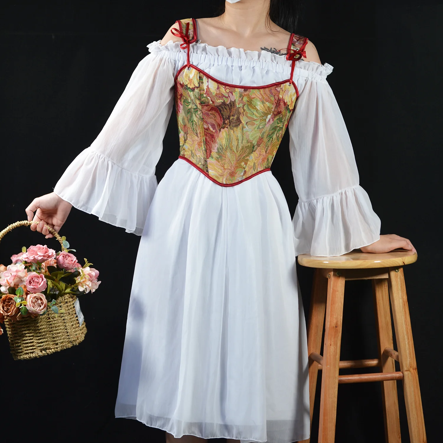 

Elegant Women Sexy Corset Gothic Black Tank Tops Floral Print Pink Corsets Slimming Lace Up Waist Trainer Victorian Bustiers