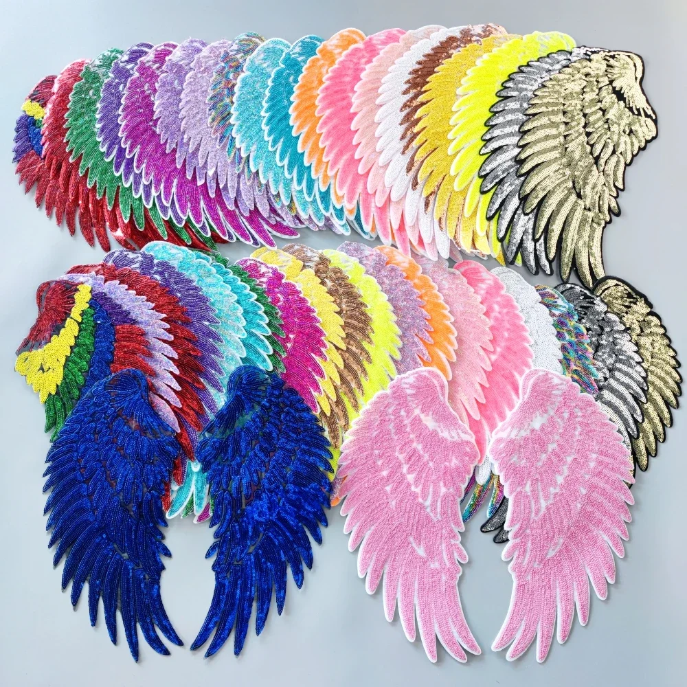 Embroidery Sequined Badges,wings Patch,large Feather Appliques Patches for Clothing DIY Accessory WF227312