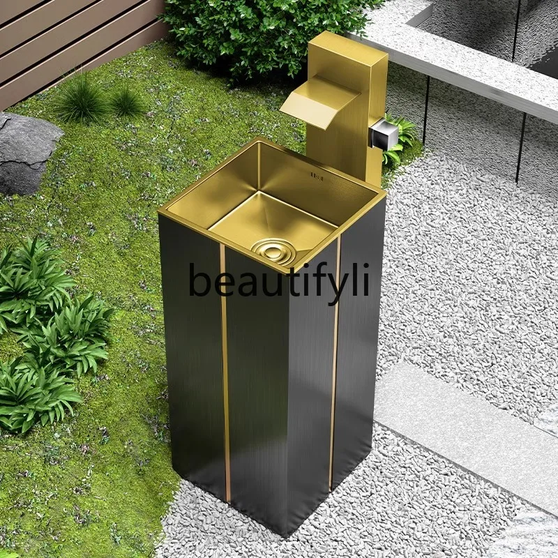 

Stainless steel column basin creative floor wash basin hotel bathroom wash basin
