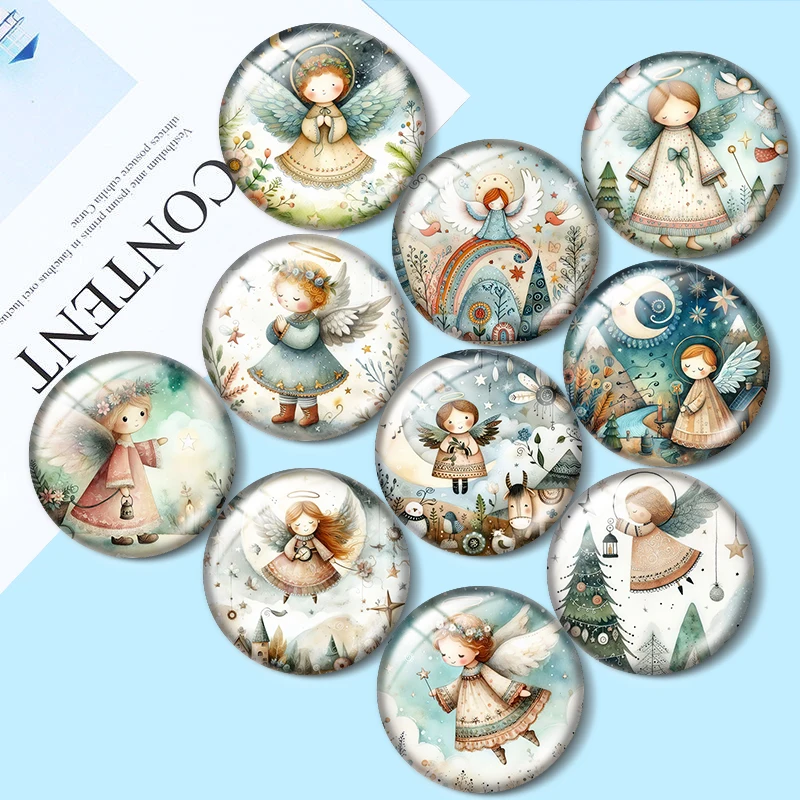 Whimsical Angel 10pcs 12mm/16mm/18mm/30mm Round Photo Glass Cabochon 25mm Demo Flat Back Making findings