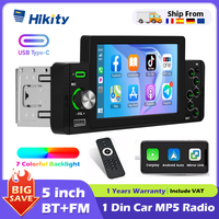 Hikity 1din Carplay Android auto Car Radio Player Bluetooth FM Receiver Support Mirror Link TF/USB Steering wheel control
