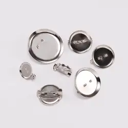 50Pcs/lot Rhodium Round Brooch Base Blanks Cabochon Trays With Brooch Pins Cameo Cabochon Base Setting For DIY Jewelry Making
