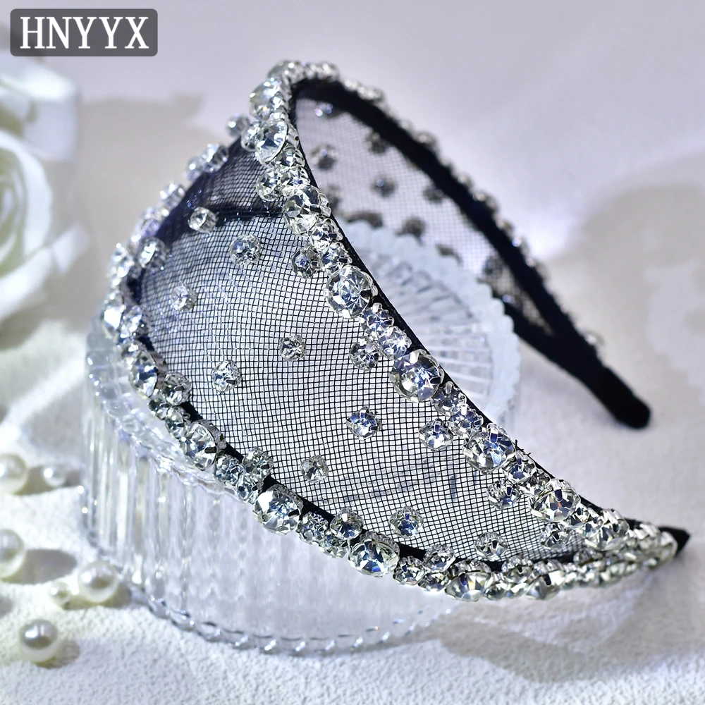 HNYYX Glitter Rhinestone Headband Wide Baroque Crystal Hair Hoop Luxury Hair Accessories for Women Wedding Party Hair Pieces A43