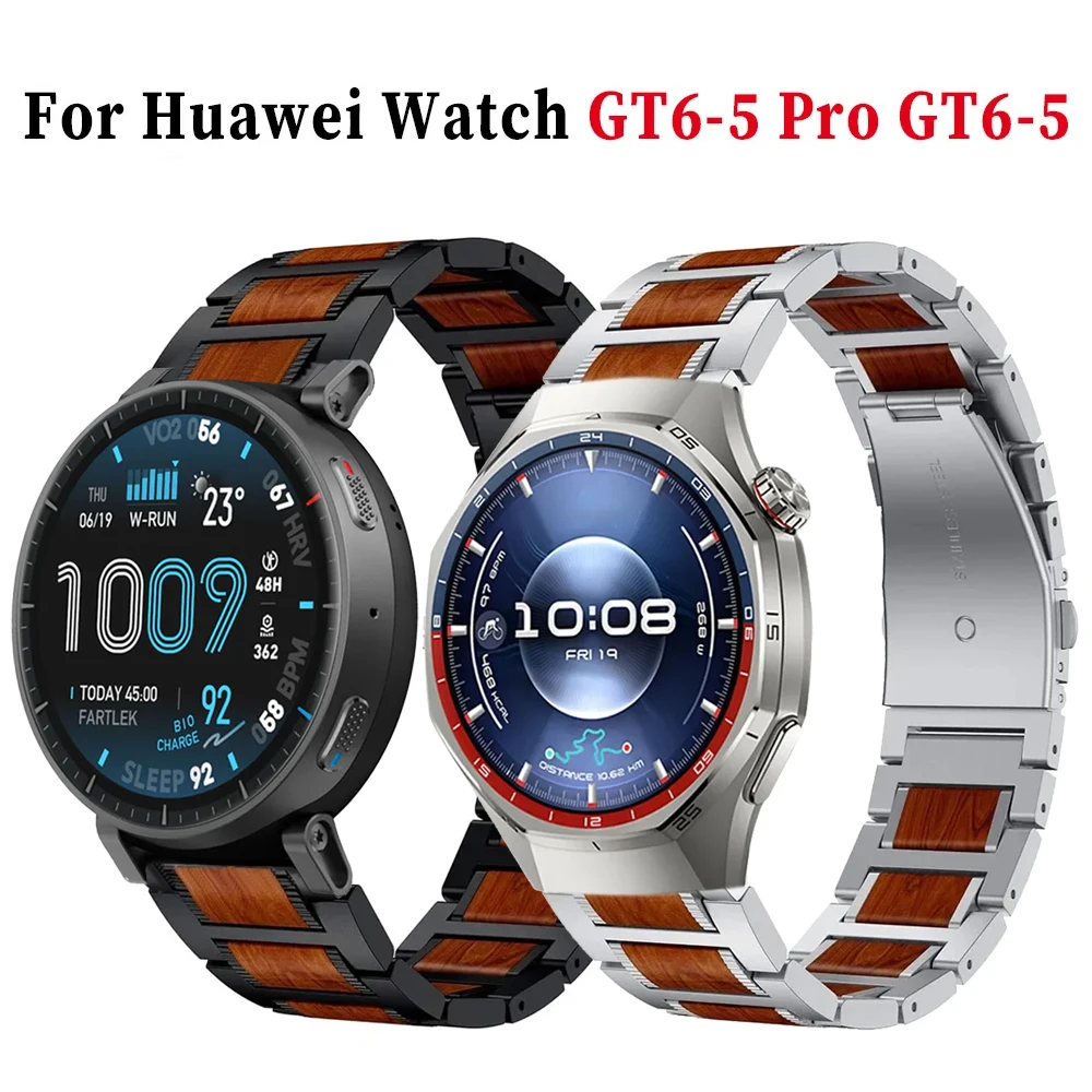22 mm Metall-Rosenholzarmband für Huawei Watch 5 GT6/5/4/3 Pro 46 mm, hochwertiges Holzarmband für Amazfit Active Max/Balance 2 1