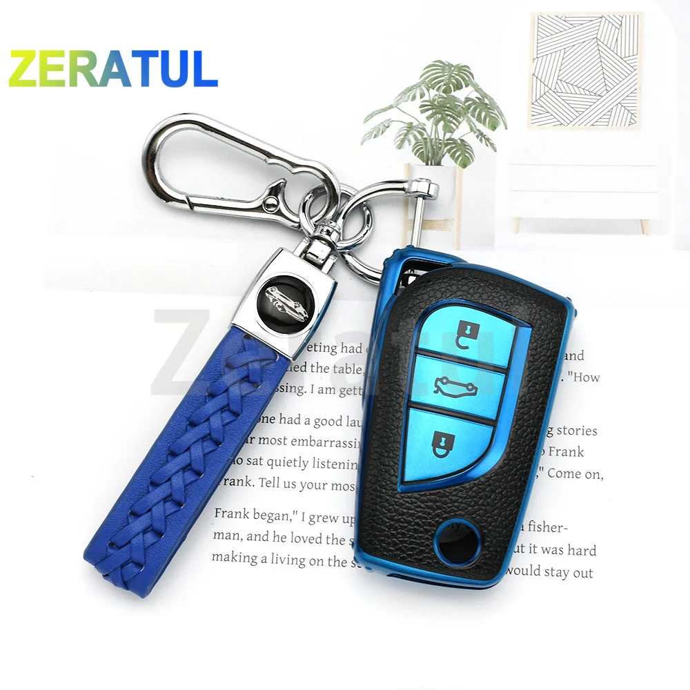 Leather TPU Remote Keyless Holder Shell Keychain Car Key Case Cover for Toyota Highlander RAV4 Yaris Corolla Camry Levin Reiz