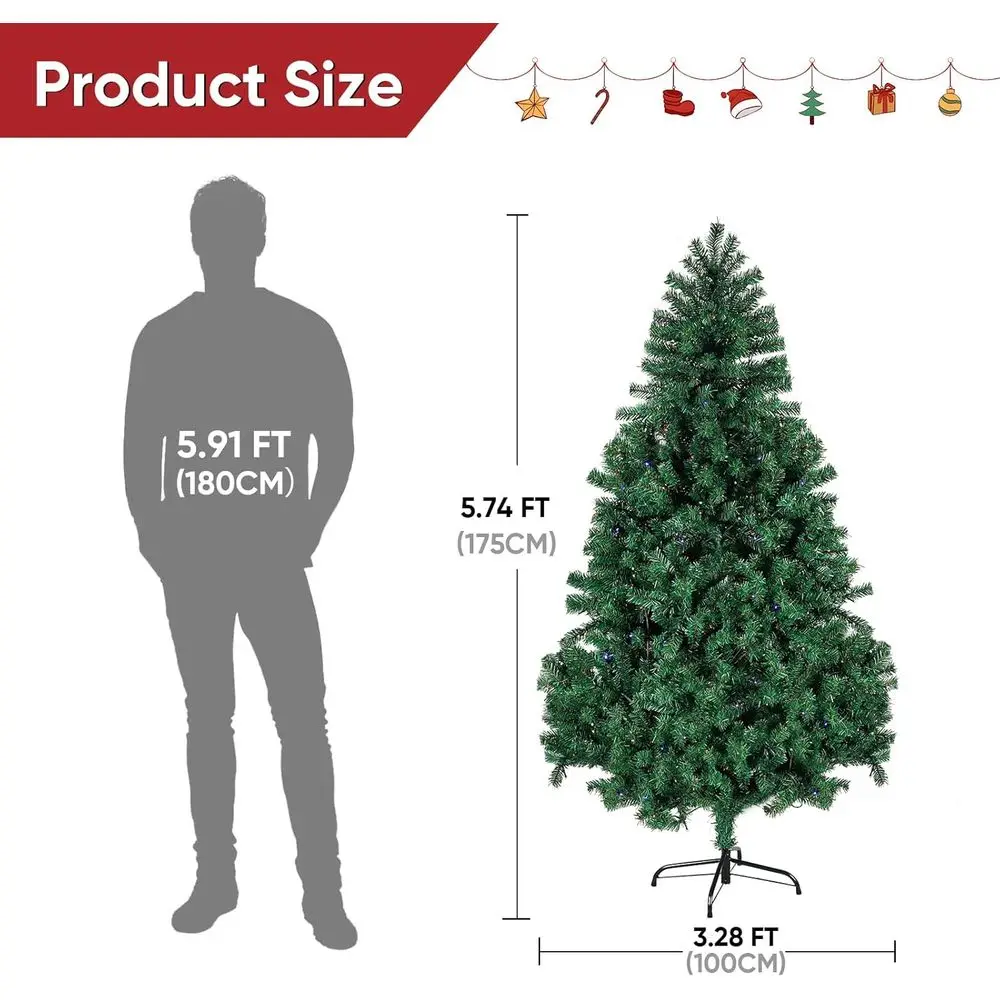 شجرة عيد الميلاد من شجرة التنوب المضاءة مسبقًا بطول 6 أقدام مع 350 مصباح LED و1000 نصيحة لديكور المنزل والخارج والمكتب