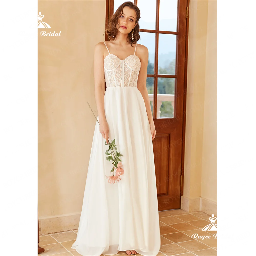 Roycebridal Sweetheart A Line abito da sposa 2025 Chiffon Spaghetti Straps Sweep Train Wedding Gown Wedding muslimah