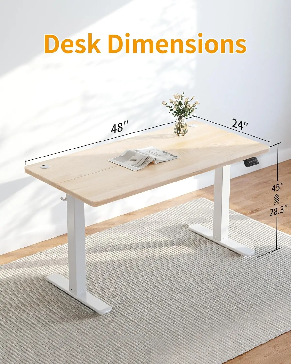 Height Adjustable Electric Standing , 48 x 24 Inches Stand Up Table, Sit Stand Home Office Desk with Splice Board, Maple