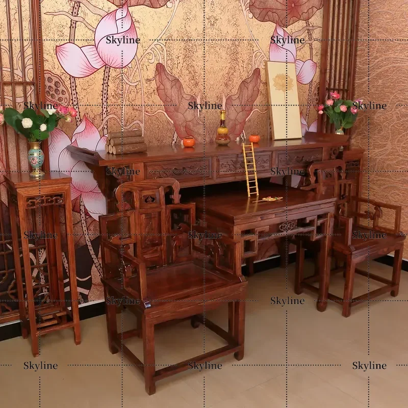 for Zhongtang Solid Wood Table Main Hall Combination Six Piece Set Rural House Eight Immortals New Chinese Style Zhejiang
