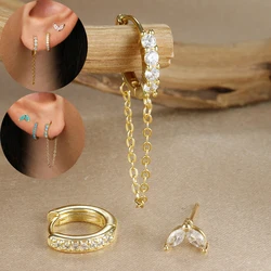 3PCS Classic 18K Gold Plated Zircon Chain Hoop Earrings Set For Women Gothic Chic Gold Color Earring Luxury Jewelry Accessories