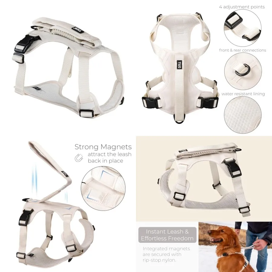 

Grab Dog Harness Integrated Traffic Leash Magnetically Attached for Quick Control /Cream