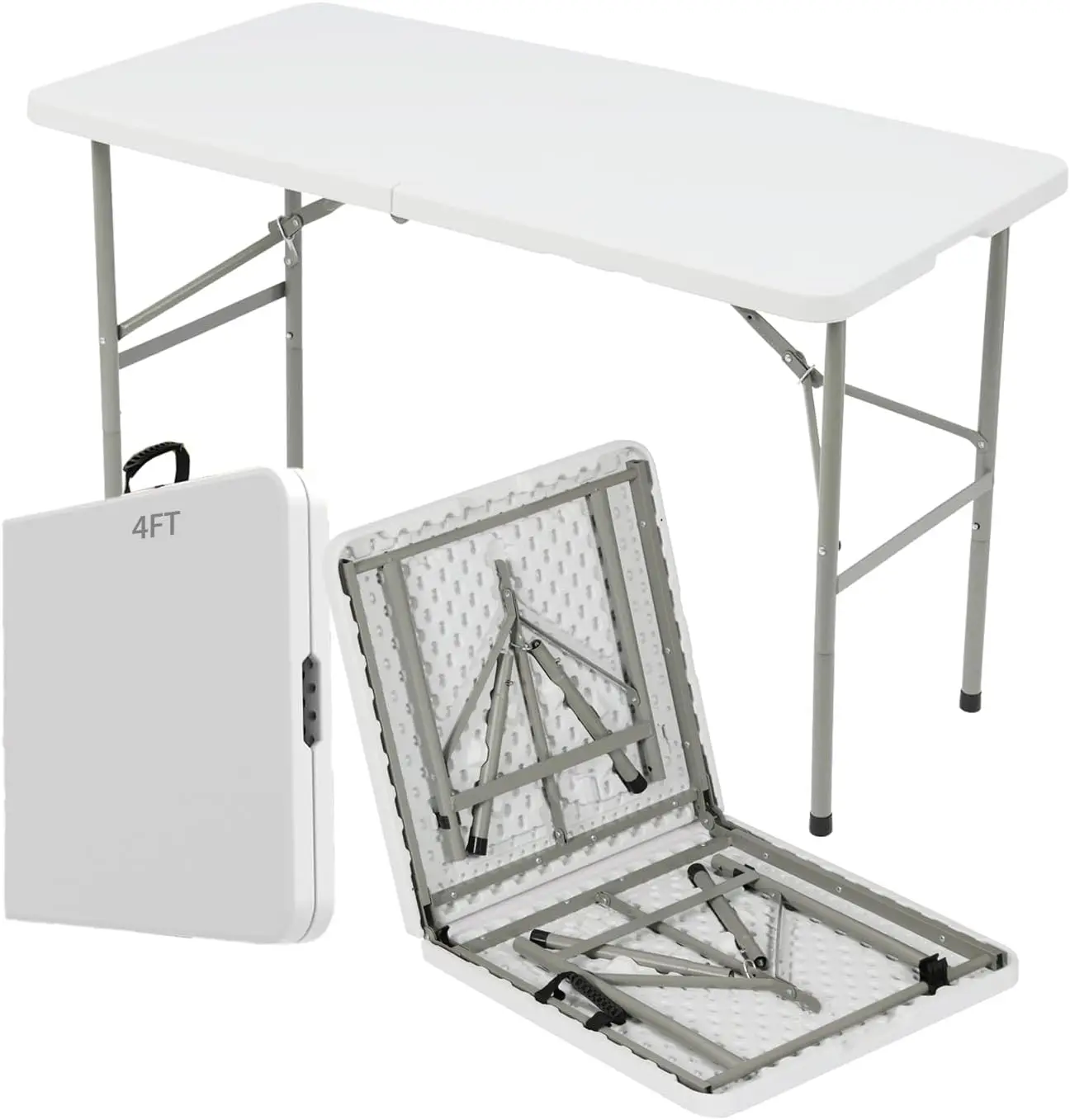 

4Ft Heavy Duty Portable Folding Table - Plastic Dining Table Indoor/Outdoor White Plastic Table For Parties, Bbqs, And Camping