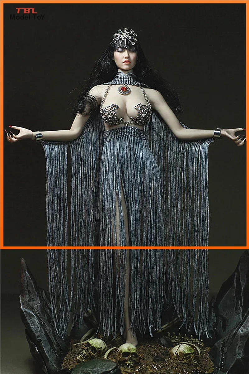 Custom 1/6 Metal Bra&Fringed Skirt Gemstone Shawl Clothing for 12