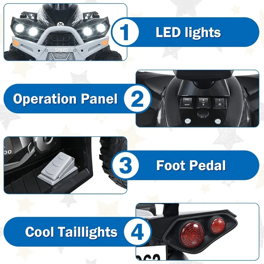 ขับรถเอทีวี 12 โวลต์ 4 ล้อ ของเล่นเด็ก พร้อมเสียงเพลง แตร ไฟ LED ความเร็วสูง-ต่ำ ขับเคลื่อนด้วยแบตเตอรี่
