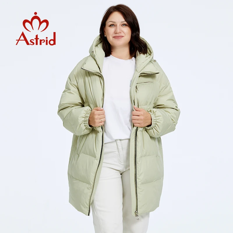 Astrid New Winter Clothes Women Loose Mid-Long Fashion Down Jacket Plus Size Women\'s Parka Hooded Simple Casual Quality Jackets