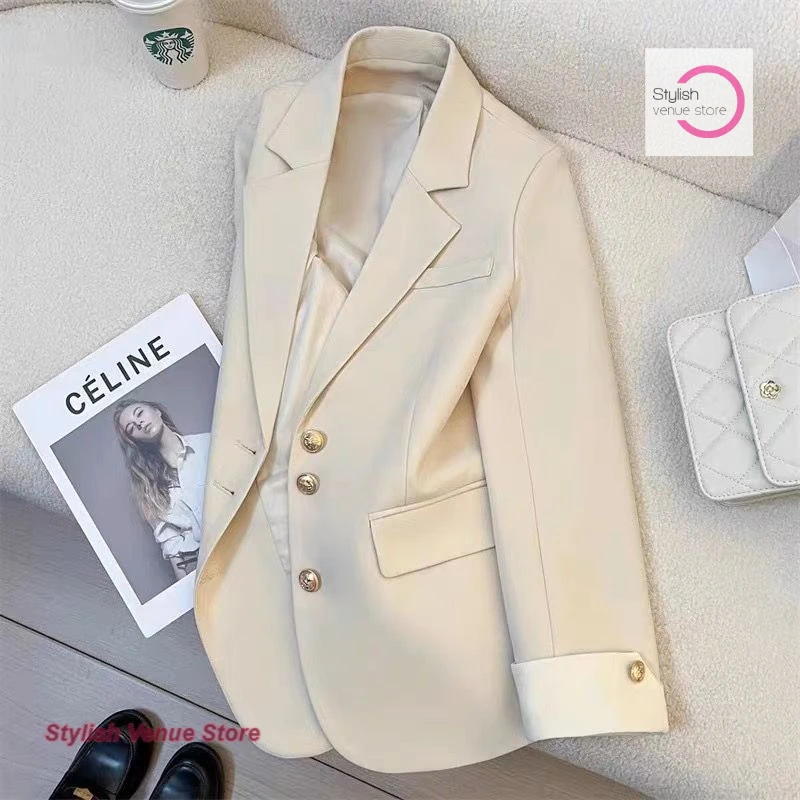 

Korean style fashion solid color suit jacket Spring and Autumn Joker fashion casual design loose temperament high-grade suit.