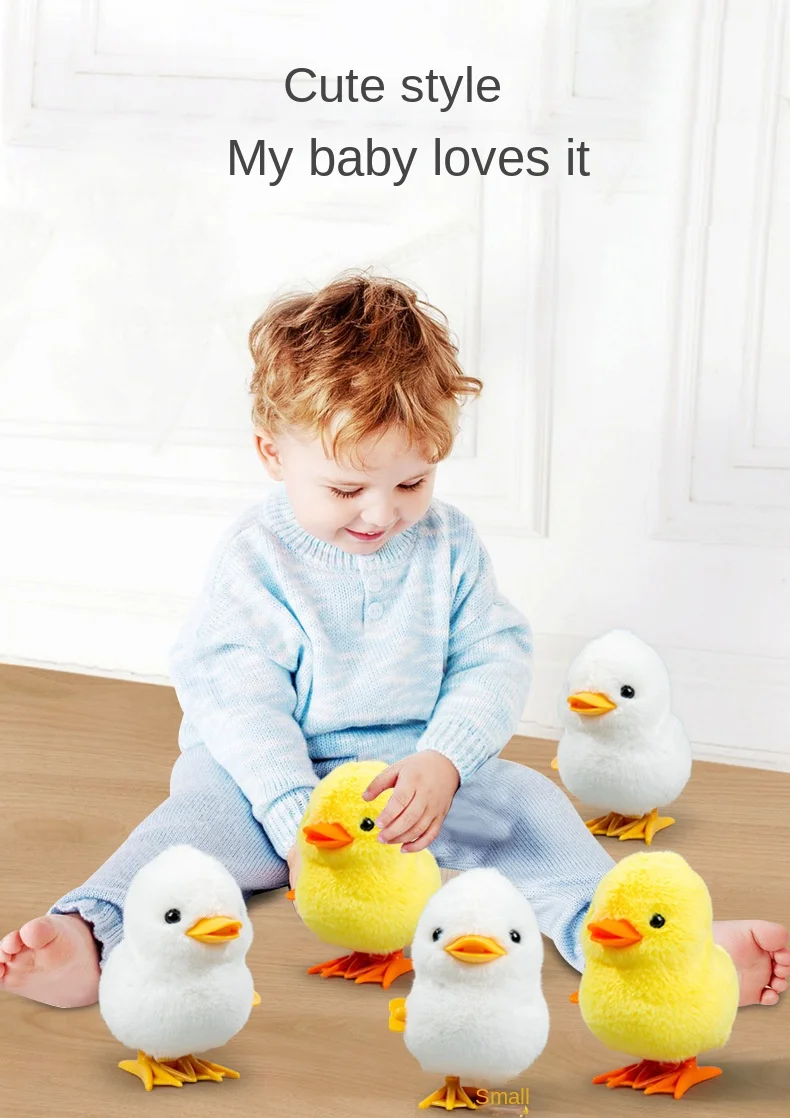 Yellow Jumping Chicken Clockwork Toy Walking Simulation Plush Wind Up Vintage Toys for Kids 2 to 4 Years Old Toys Gift