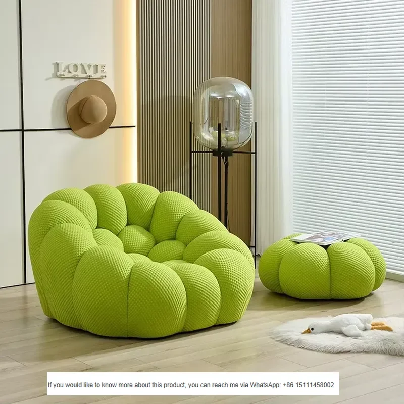Modern Living Room Furniture Boucle Fabric Bubble Sofa Pumpkin Lounge Accent Armchair Single Sofa Chair with Ottoman
