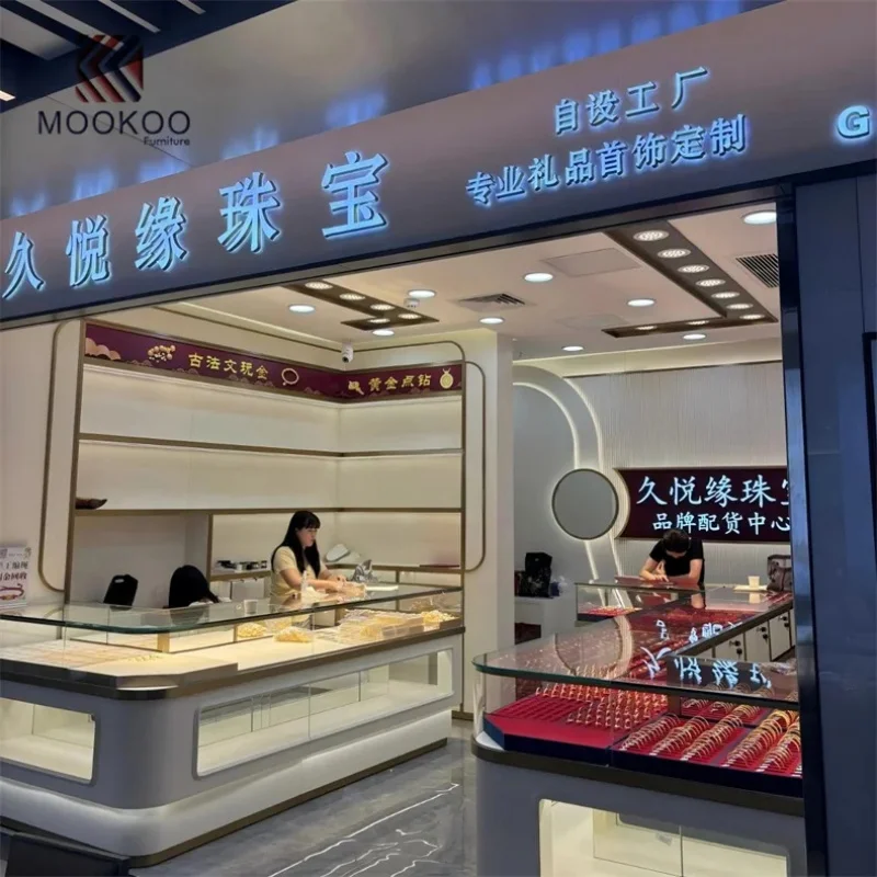 custom.Luxury Jewelry showcase Wooden LED Jewellery Displays