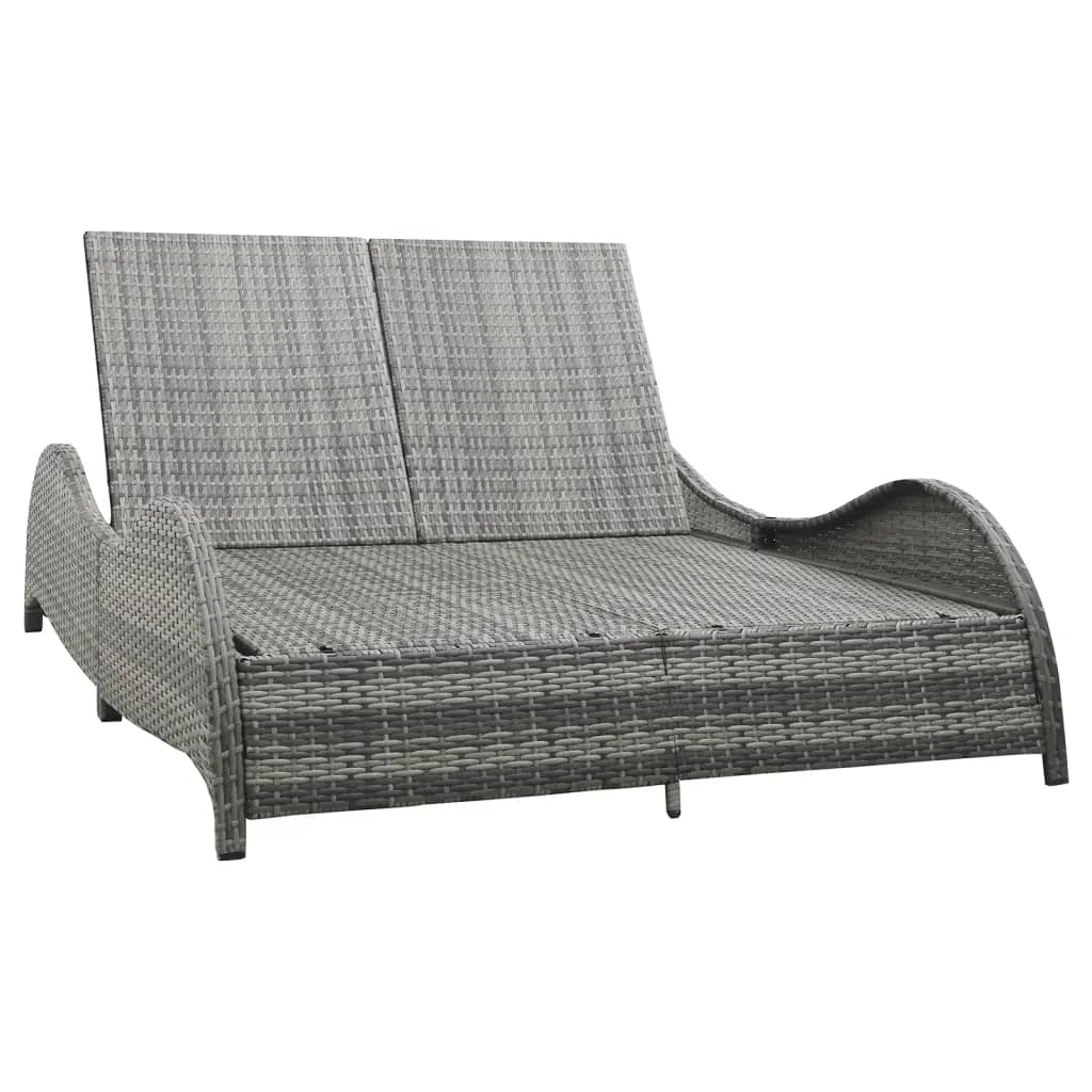 

Double Sun Lounger with Cushion Poly Rattan Anthracite 78.7" x 52" x 17.7" Lounger Chair Outdoor Furniture