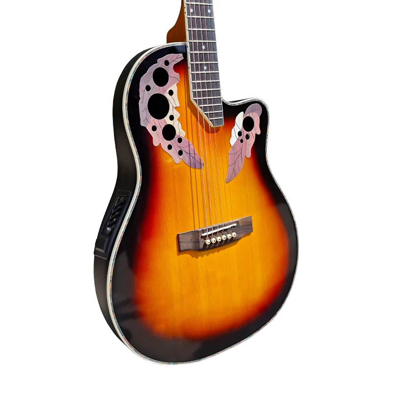 Sunburst Colour 6 Strings Round Back Ovation Guitar Cutaway Design Electric Acoustic Guitar 41 Inch Electric Folk Guitar