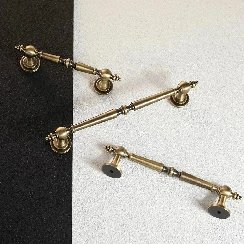 

European Vintage Bronze Bedroom Pulls / Vertical Lines Solid Brass Drawer Knobs T Bar Handle Kitchen Cabinet Door Handles Pulls