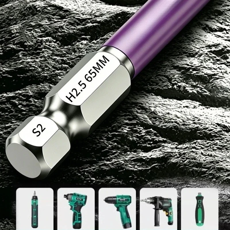 3/5 Stück S2 Stahl Sechskant-Schraubendreher-Bits 1/4 Zoll Sechskantschaft 65mm Magnetische Sechskant-Schraubendreher-Bits Schraubenschlüssel Werkzeuge DIY Bohrwerkzeuge – Detail 7