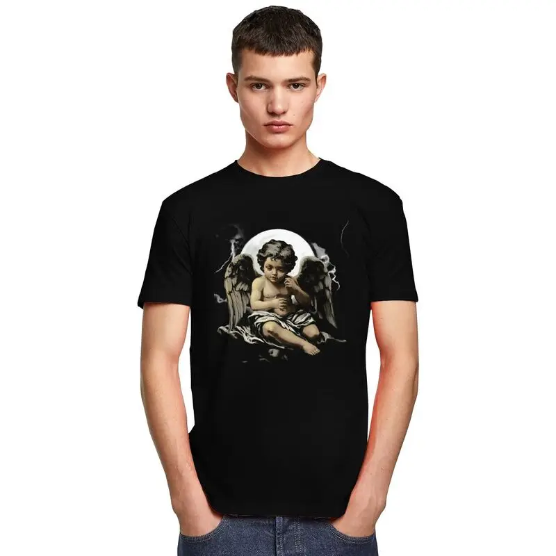 Homme Vintage ange conception esthétique t-shirt Streetwear manches courtes pur coton Colthing mode Design décontracté graphique t-shirt hauts