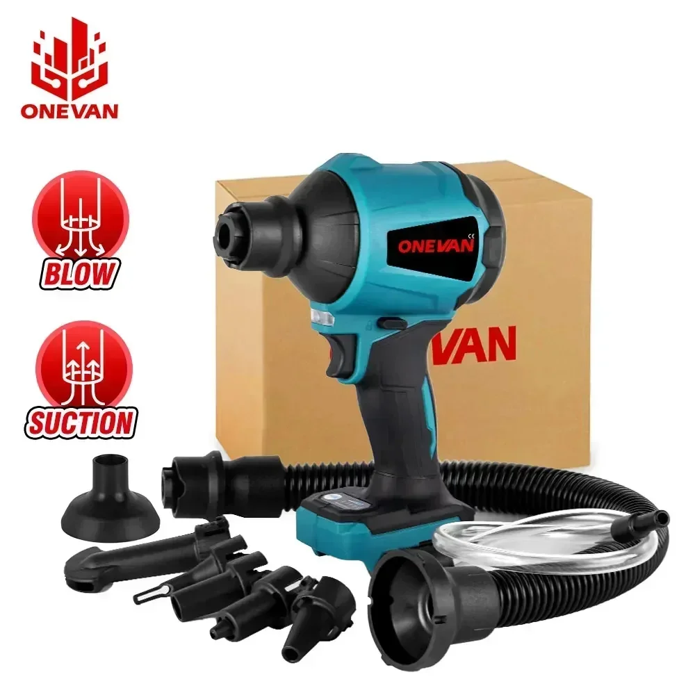 ONEVAN 6IN1 Wireless Air Blower 4000RPM Rechargeable 6Nozzle Mini Blower Dust Blower Inflator Vacuum For Makita 18V Battery