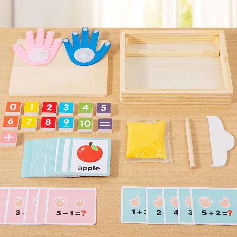 Bandeja de arena de madera con bolígrafo de madera para escribir letras y números, juguetes educativos para edades tempranas, juego de fiesta, juguetes de matemáticas