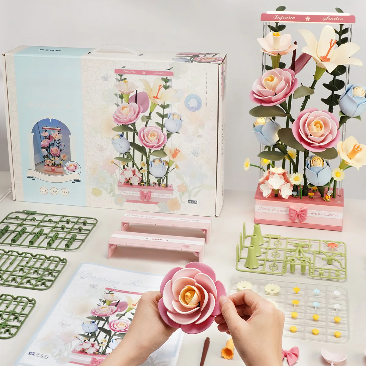 Robotime Rokr Blooming Bouquet 3D ปริศนาของเล่นสําหรับหญิงสาว Building Block ชุดตกแต่งบ้าน Easy ประกอบดอกไม้