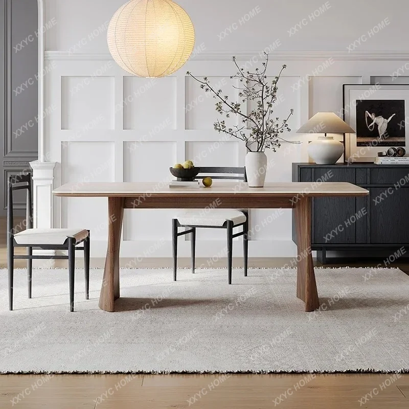 XX LSolid wood rock slab dining table New household medieval travertine rectangular dining table