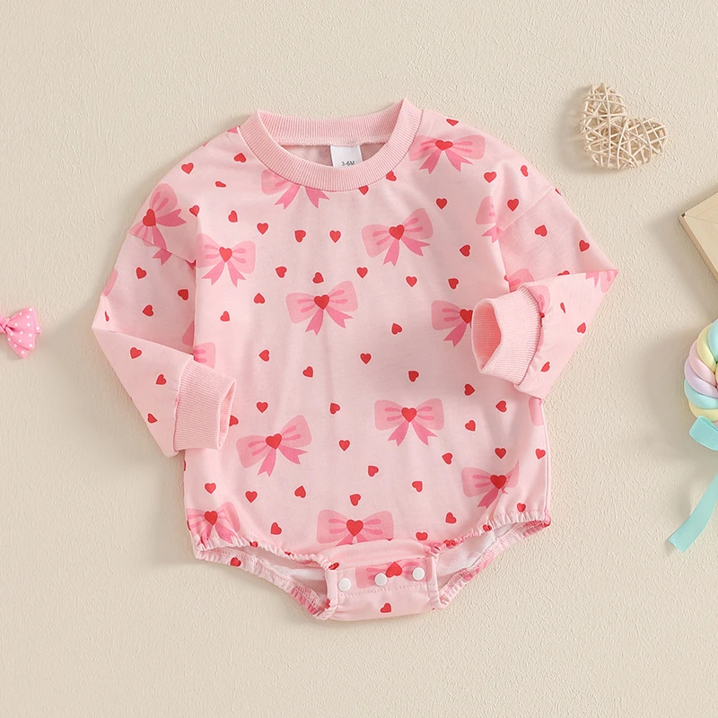 Bebê meninas moletons macacão roupas do dia dos namorados coração arco impressão manga longa primavera bodysuits macacões