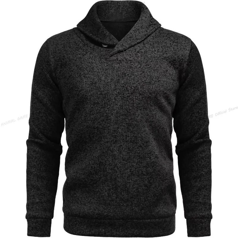 Mens Long Sleeve Turtleneck Sweatshirts Button Solid Color Pullover Coats Winer Breathable Sweaters Lapel Oversize Streetwear