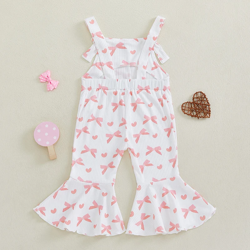 Baju kodok bayi perempuan, Jumpsuit rumbai motif pita, celana Suspender untuk bayi balita