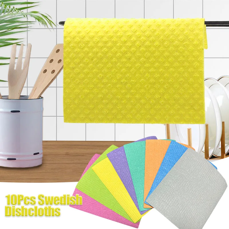 Estropajo de pulpa de madera para cocina, paño de limpieza de aceite antiadherente, absorbente, Biodegradable, 10 piezas